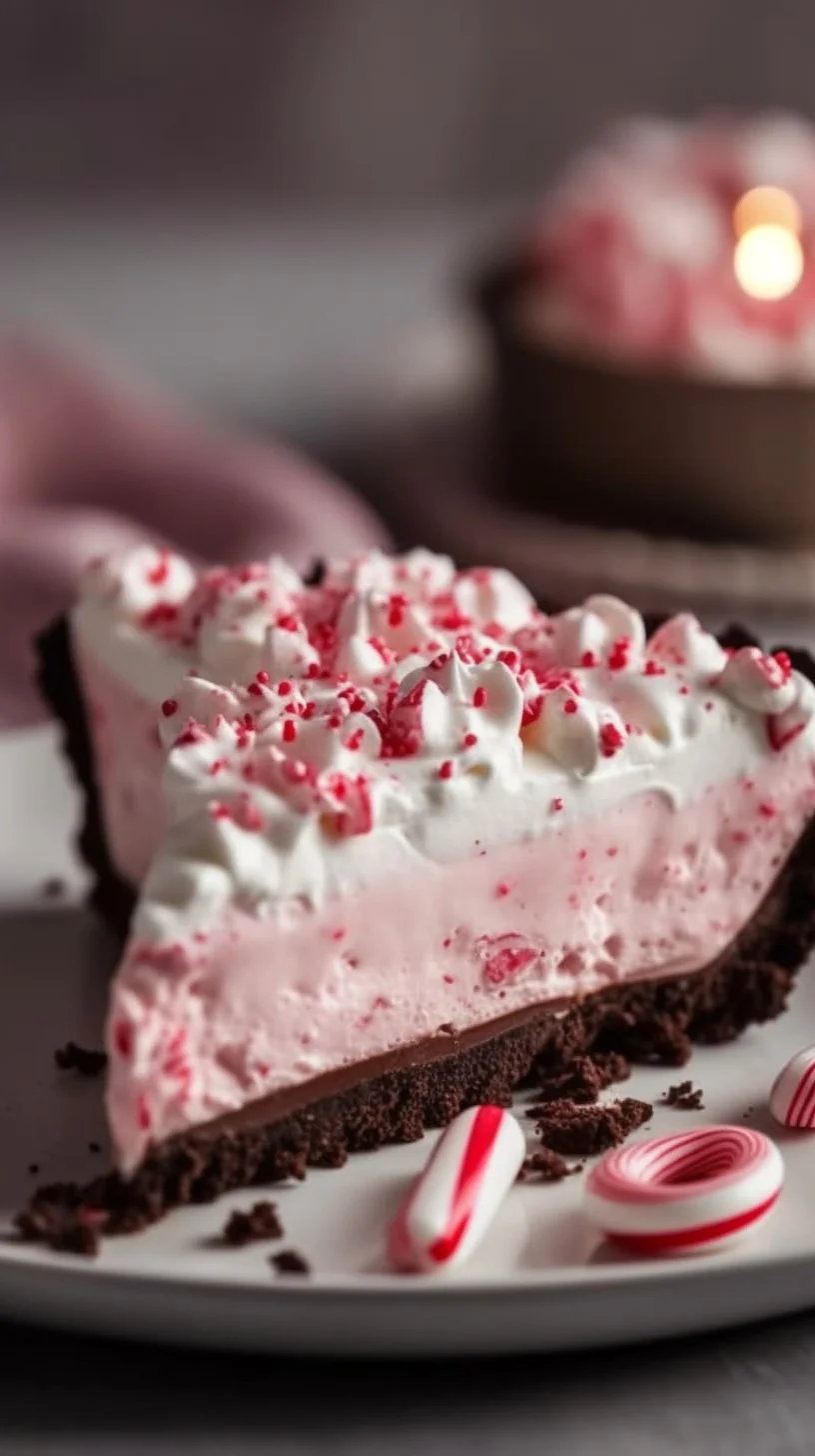 Deliciously festive Christmas Peppermint Pie ready for the holiday table.