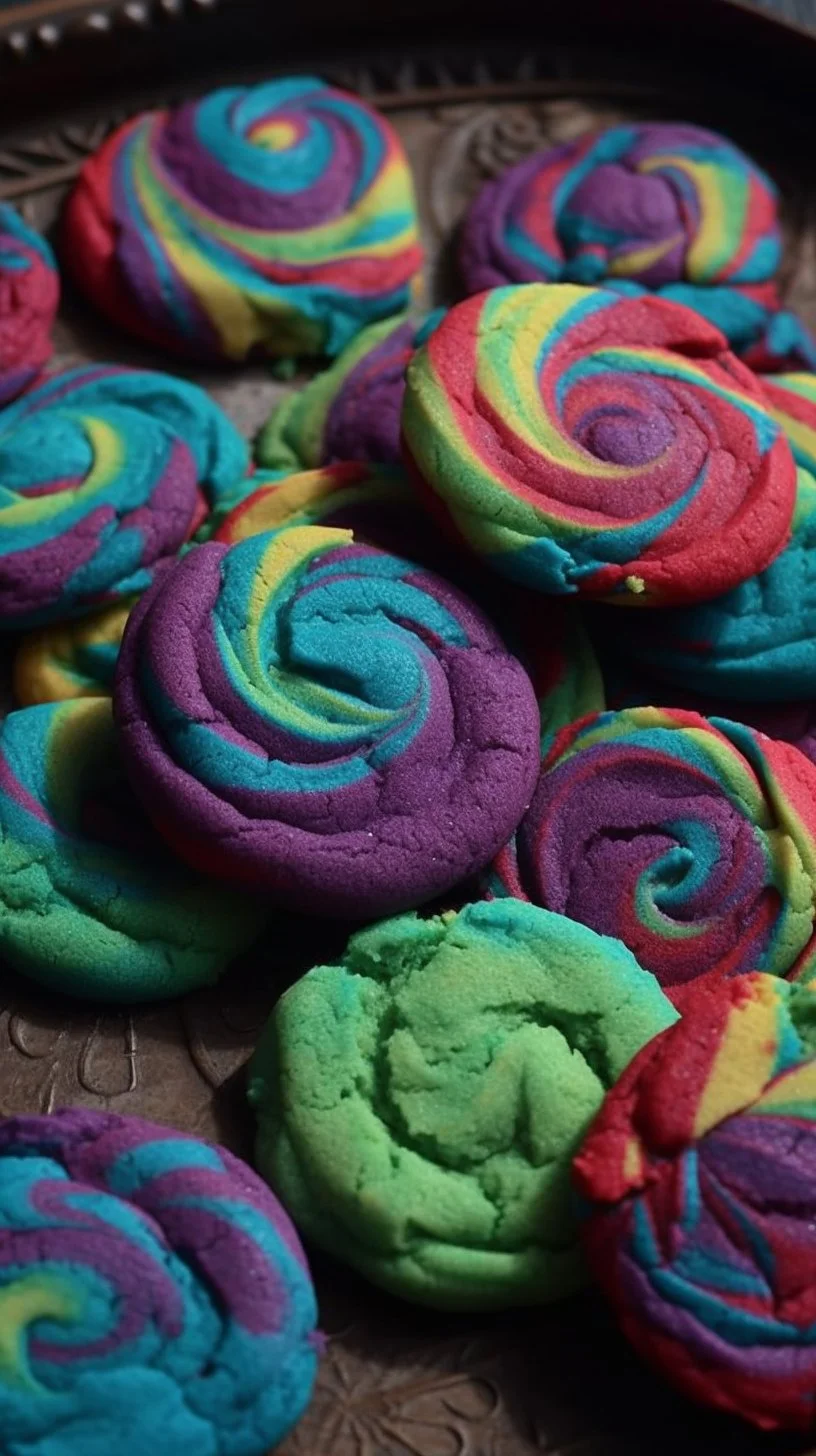 Colorful rainbow sugar cookies displayed on a white plate