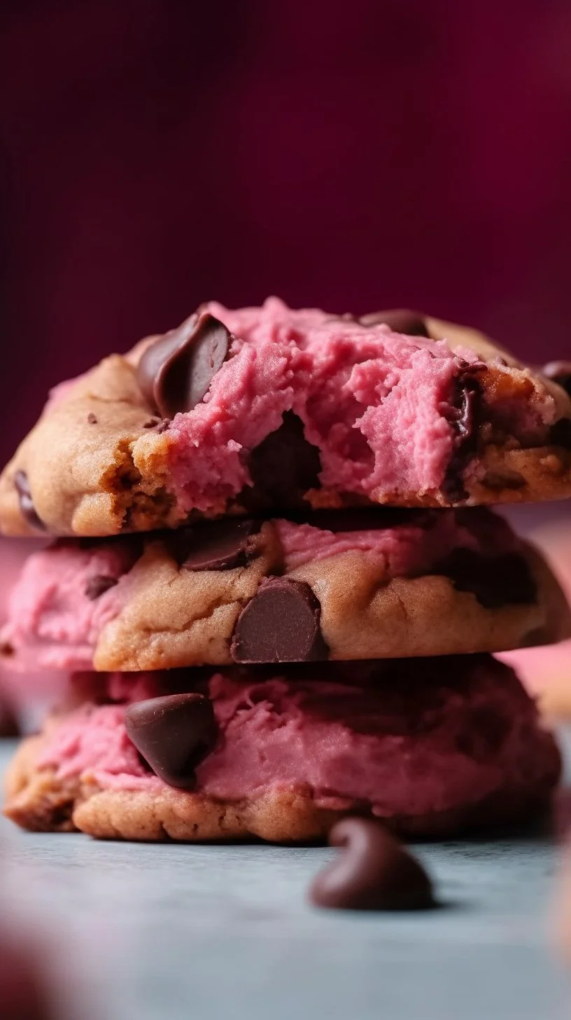 Freshly baked raspberry cookies with vibrant raspberries and a soft texture
