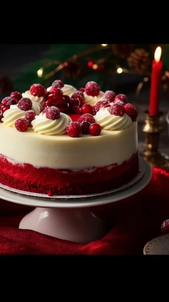 Slice of decadent Red Velvet Cheesecake on a plate with cream cheese frosting