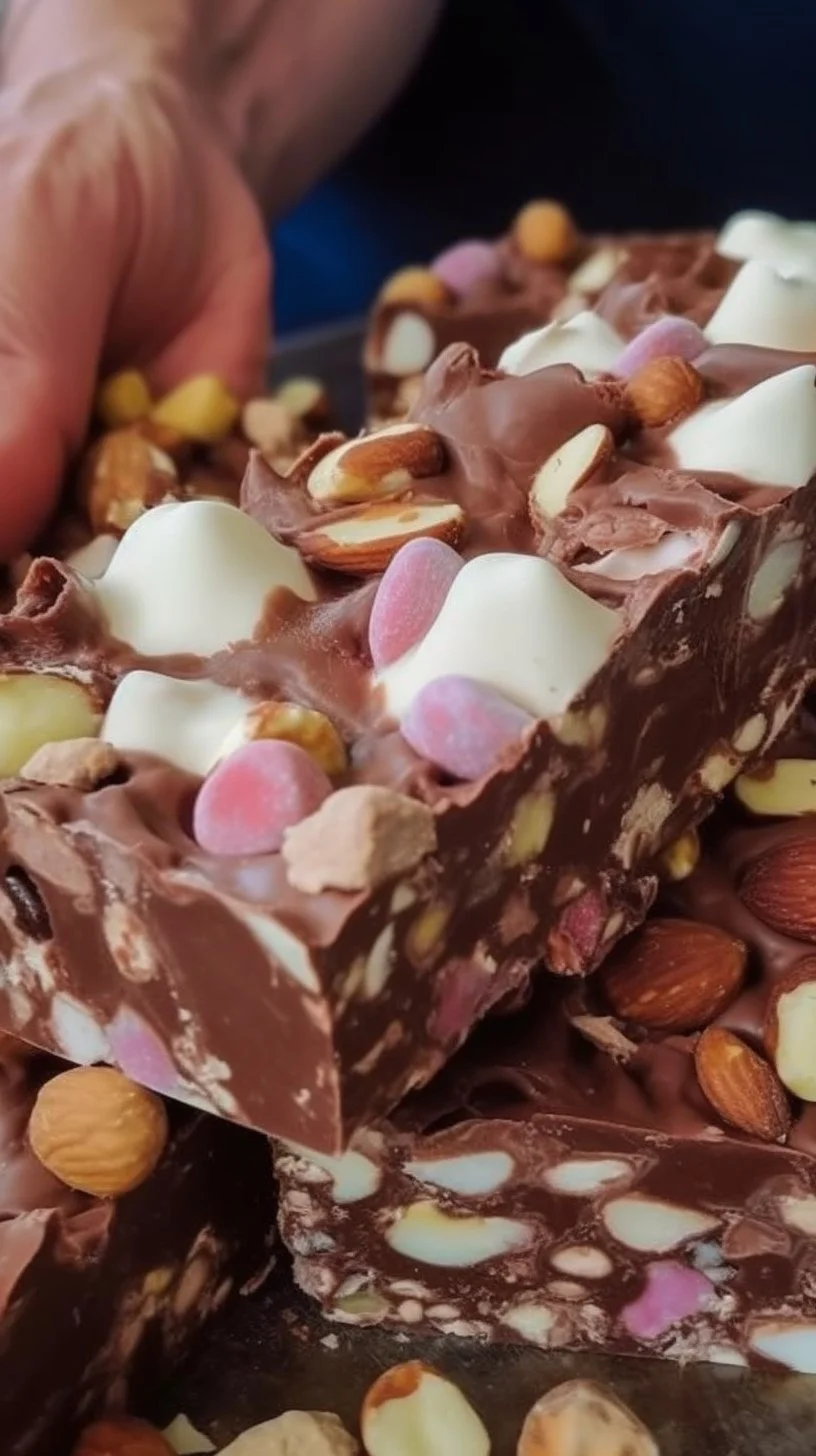 Delicious Rocky Road Fudge with nuts and marshmallows