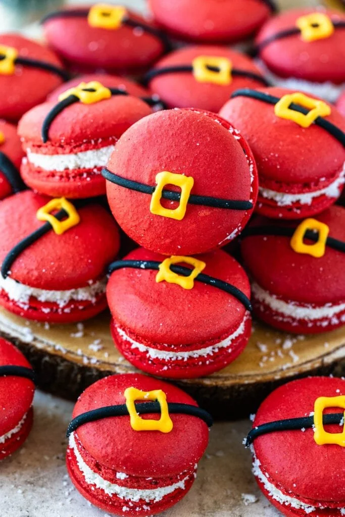 Festive Santa Claus Macarons decorated for Christmas treats