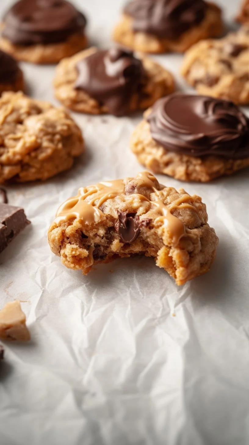 Freshly baked Scotcharoo Cookies with chocolate and peanut butter topping