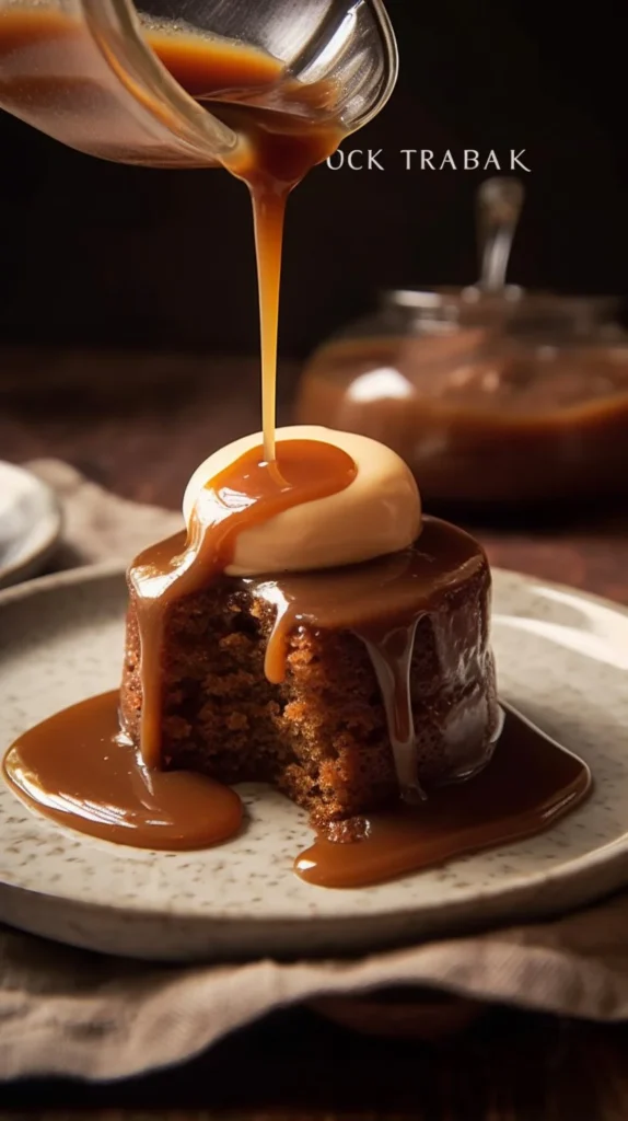 Delicious sticky date pudding served with warm homemade butterscotch sauce