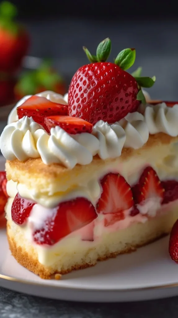 Delicious Strawberry Custard Delight Cake with fresh strawberries and creamy custard