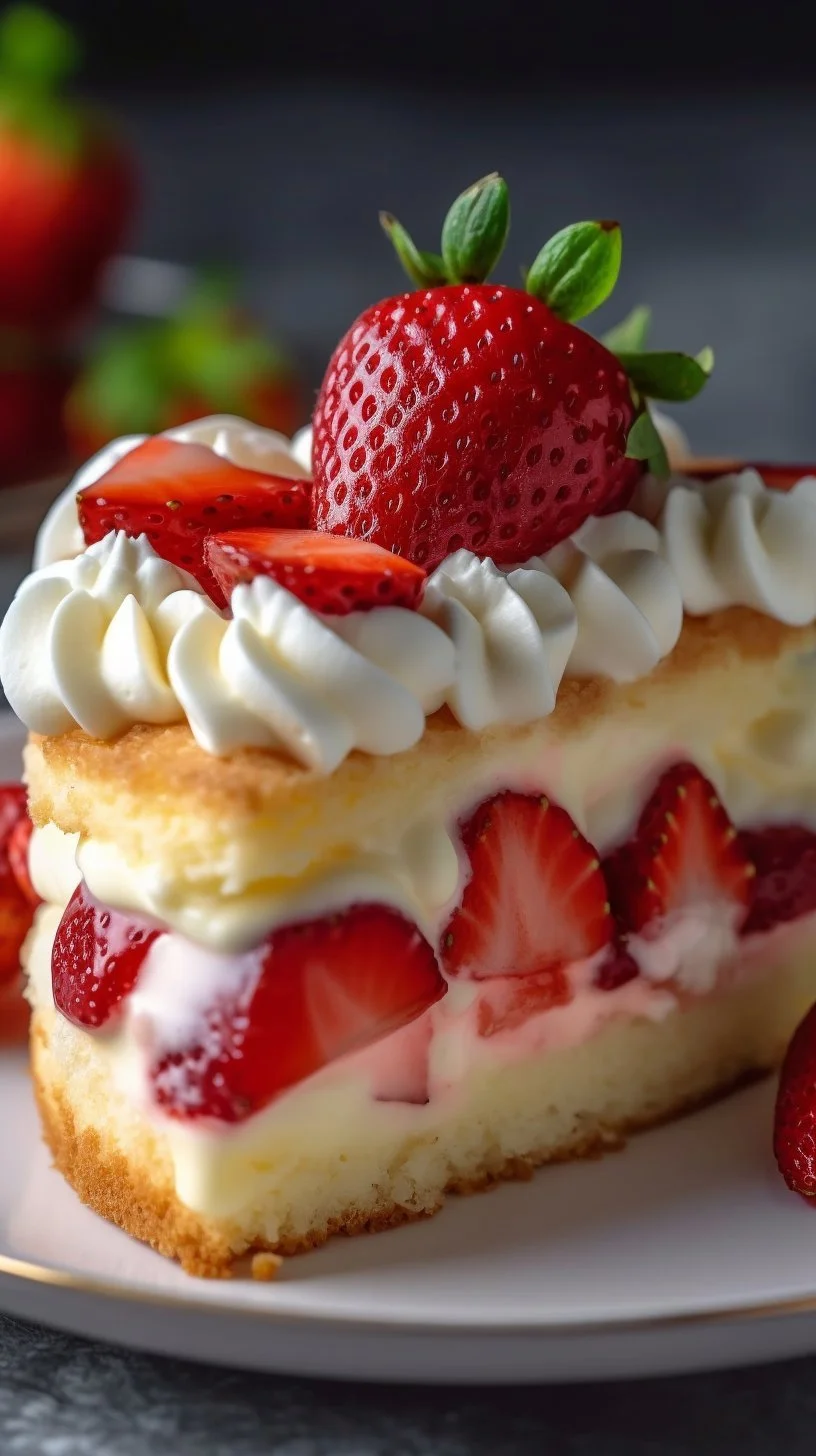 Delicious Strawberry Custard Delight Cake with fresh strawberries and creamy custard