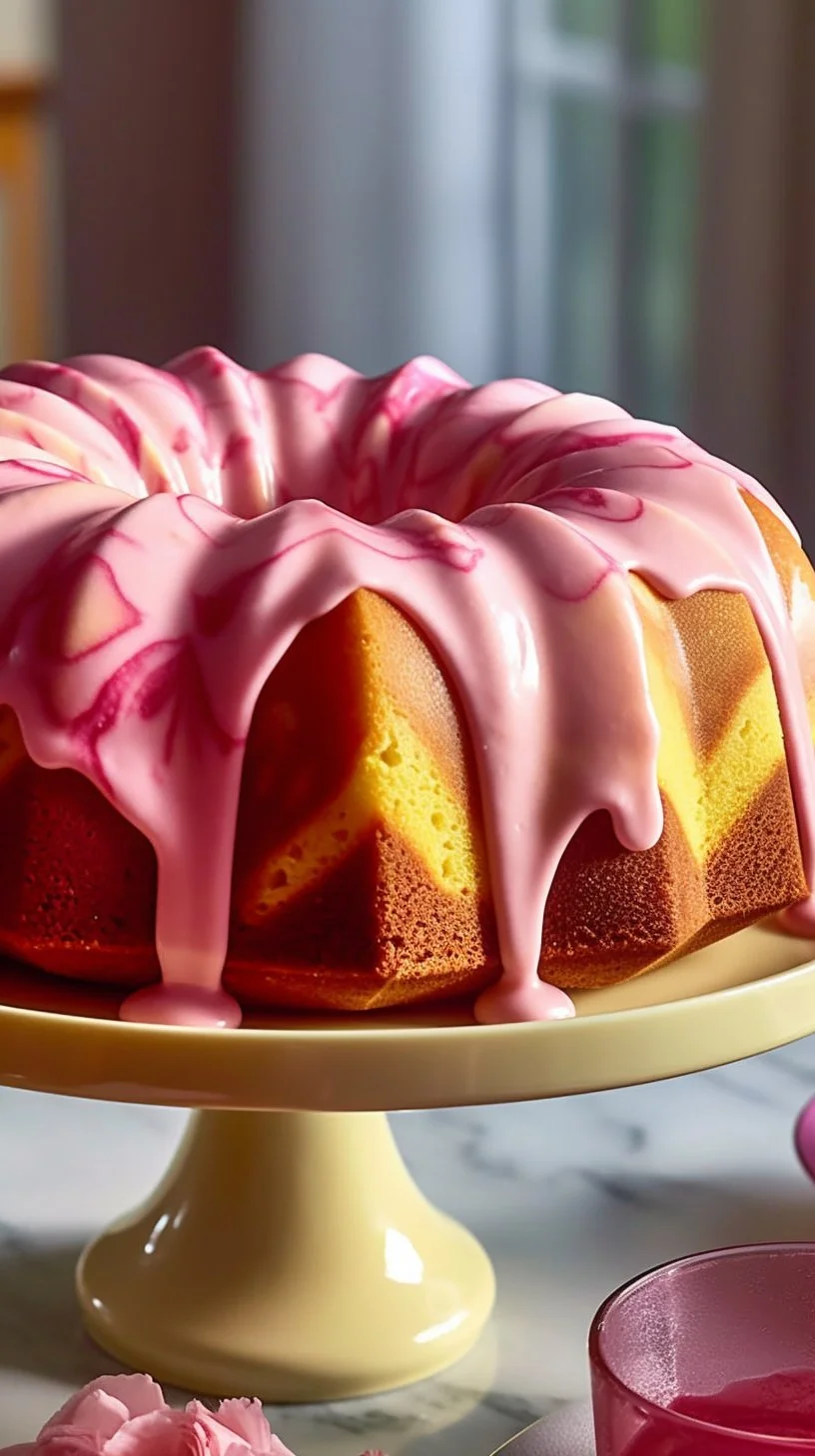 Delicious Strawberry Milkshake Pound Cake slice on a white plate