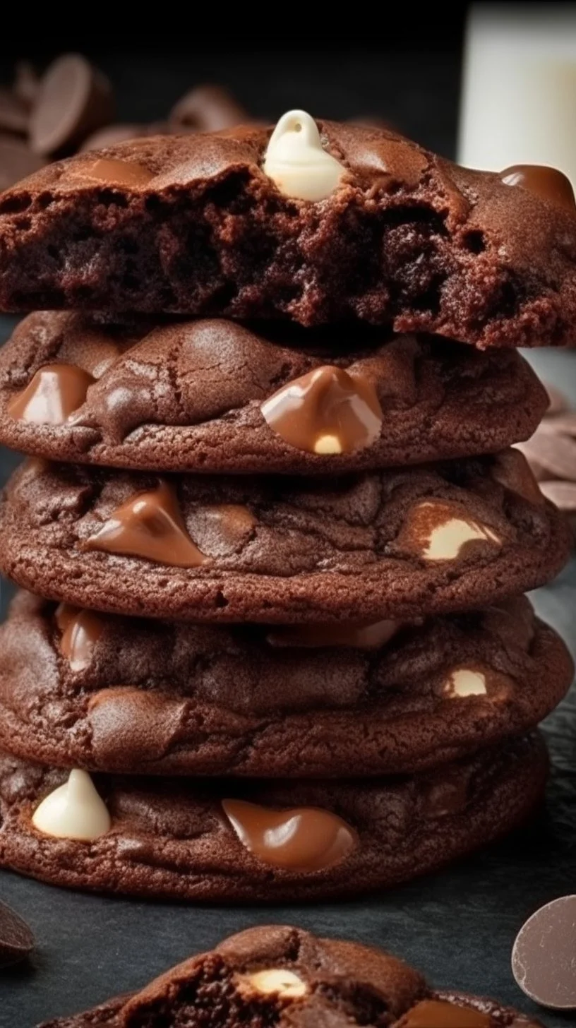 Delicious homemade Triple Chocolate Cookies with dark, milk, and white chocolate