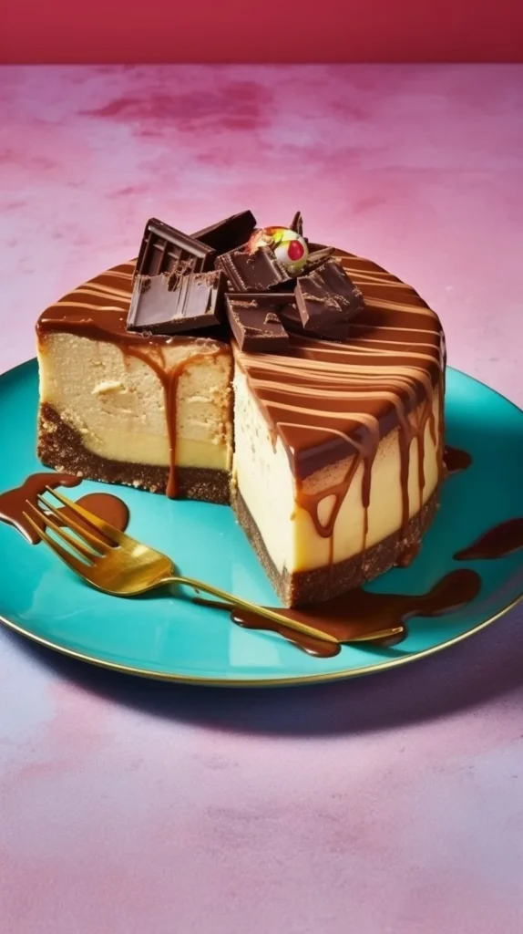 Delicious cheesecake with caramel drizzle and Christmas crack topping