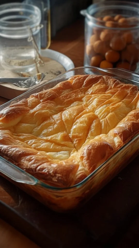 Deliciously baked Crinkle Cake with powdered sugar topping and flaky texture