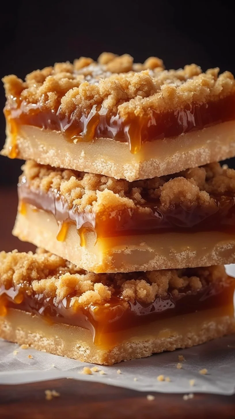 Decadent salted caramel butter bars with a gooey caramel topping