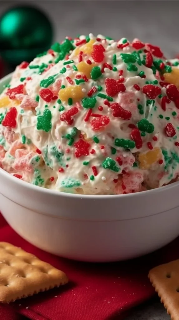 Festive Little Debbie Christmas Tree Cake Dip in a serving bowl