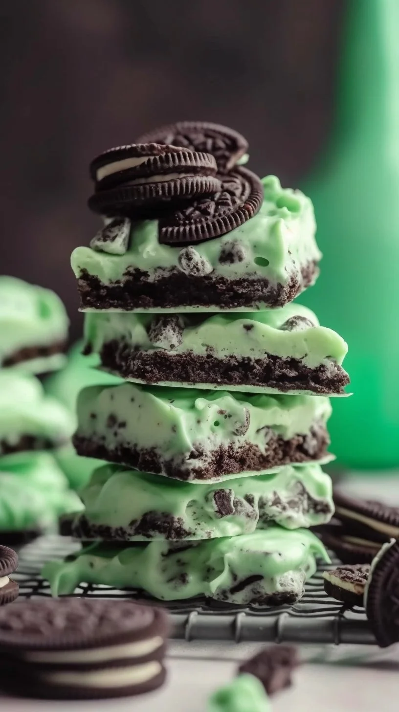 Mint Oreo Bark dessert with swirls of chocolate and crushed Oreos.