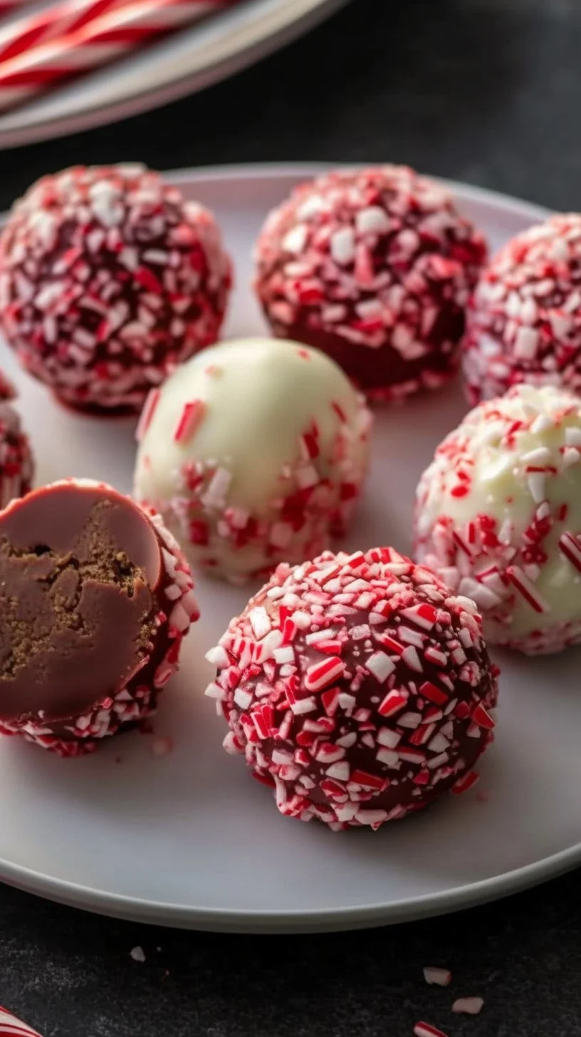 Delicious homemade peppermint truffles decorated with crushed candy canes
