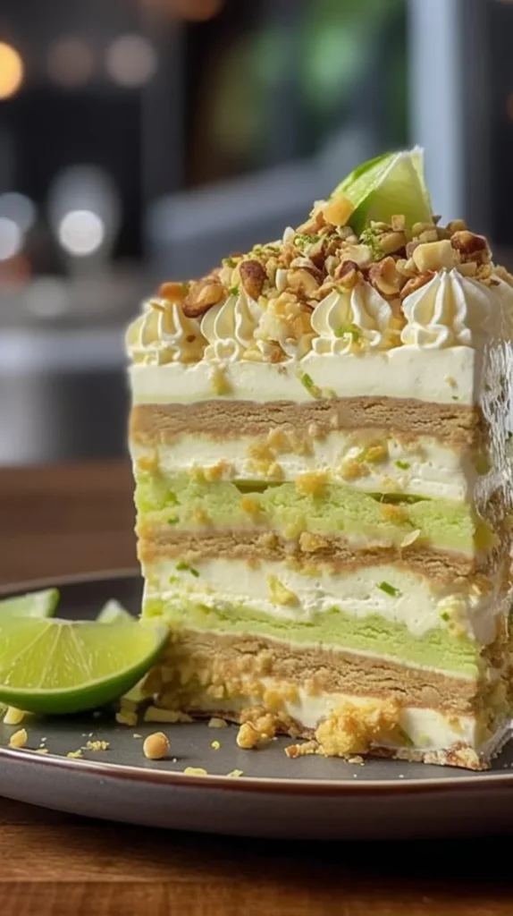 Triple Decker Key Lime Pie with layers of creamy lime filling and crust