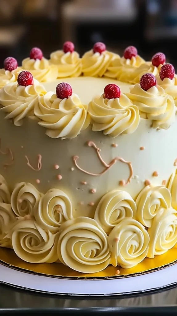 Slice of vintage maraschino cherry cake with cherries on top