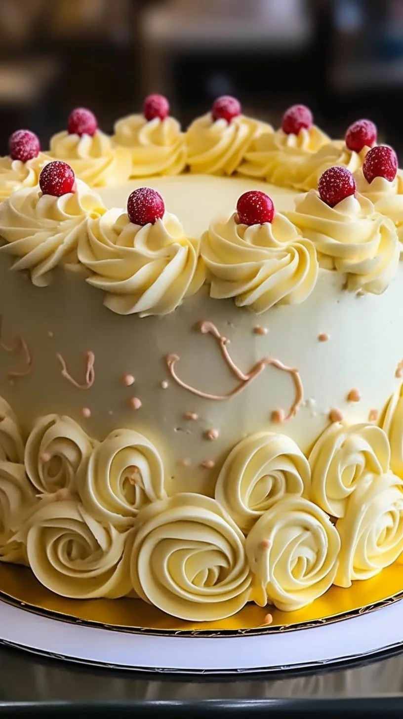 Slice of vintage maraschino cherry cake with cherries on top