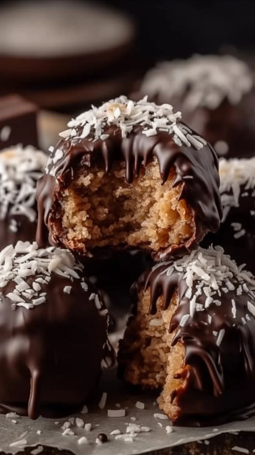 Homemade 3 ingredient Mounds Bar with coconut and chocolate