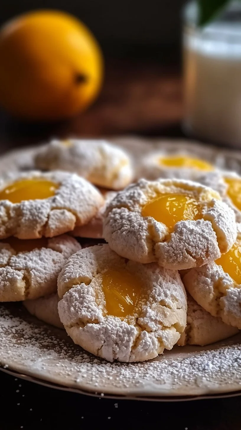 Bakery-style lemon meltaway thumbprint cookies decorated with lemon glaze