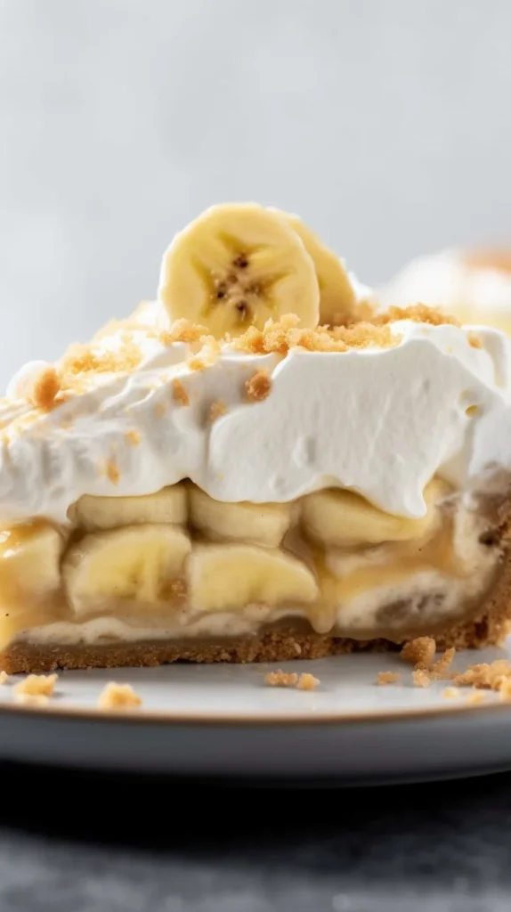 Delicious Banoffee Pie topped with bananas and whipped cream