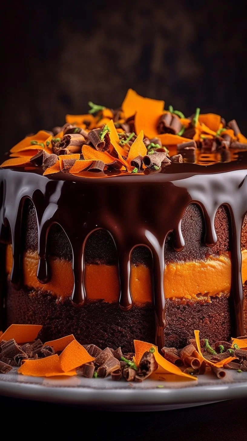 Slice of Brazilian carrot cake with chocolate icing on a plate