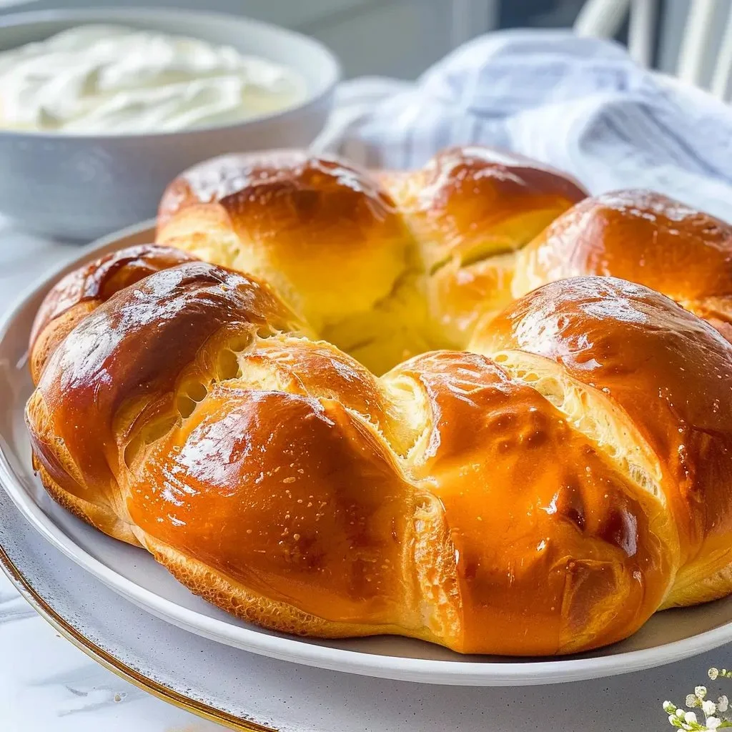 Freshly baked brioche loaf with a golden crust and soft texture.