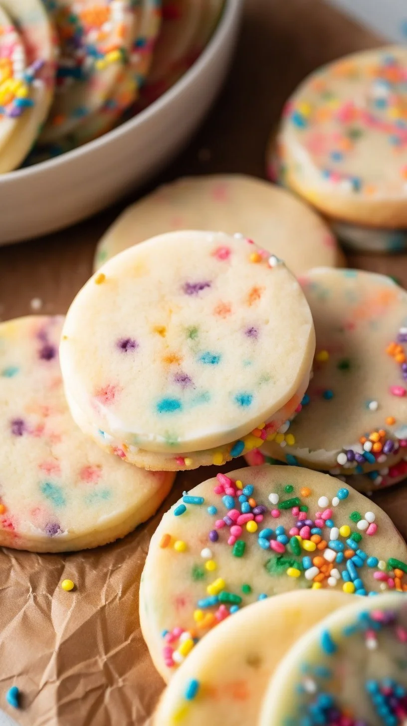 Freshly baked cake batter meltaway cookies with sprinkles