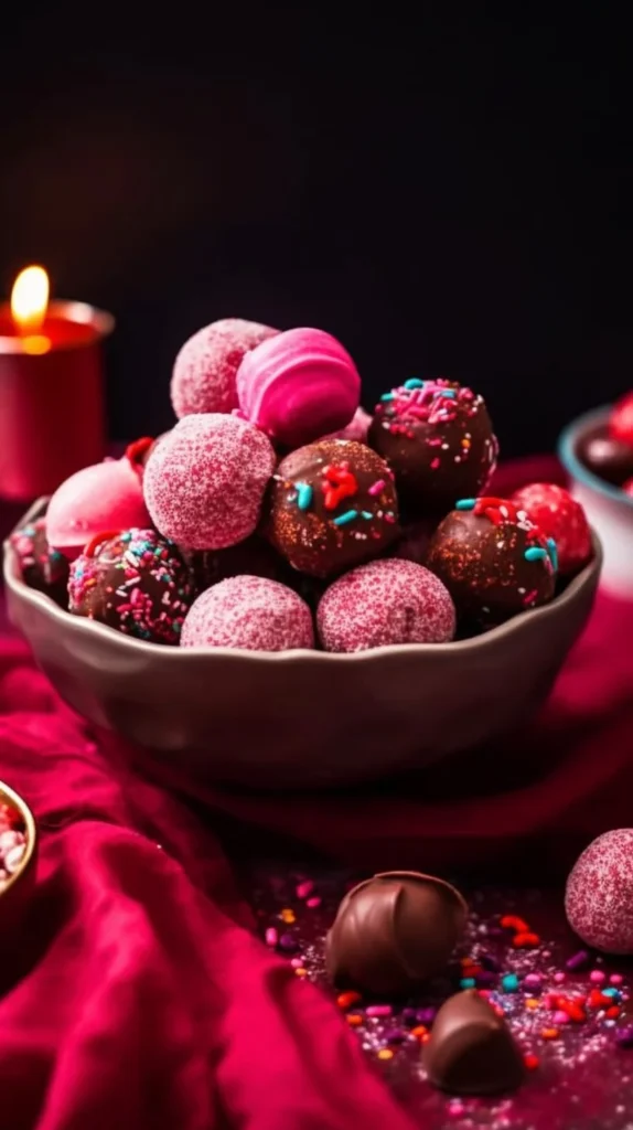 Delicious Cherry Ripe Balls covered in chocolate and filled with cherries