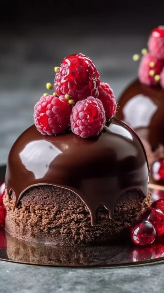 Decadent chocolate raspberry sandwiches stacked on a plate