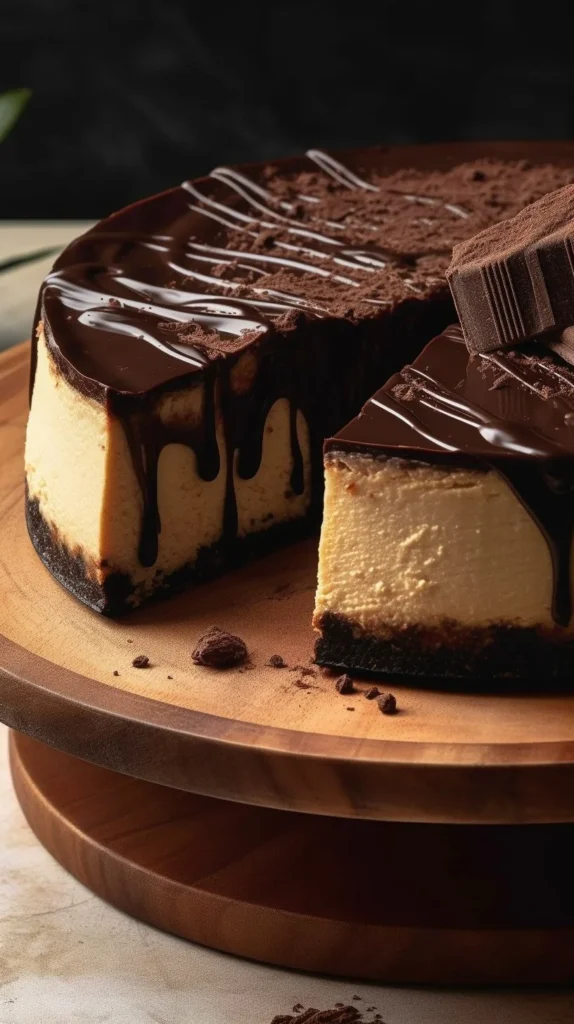 Slice of delicious coffee cheesecake on a plate with coffee beans