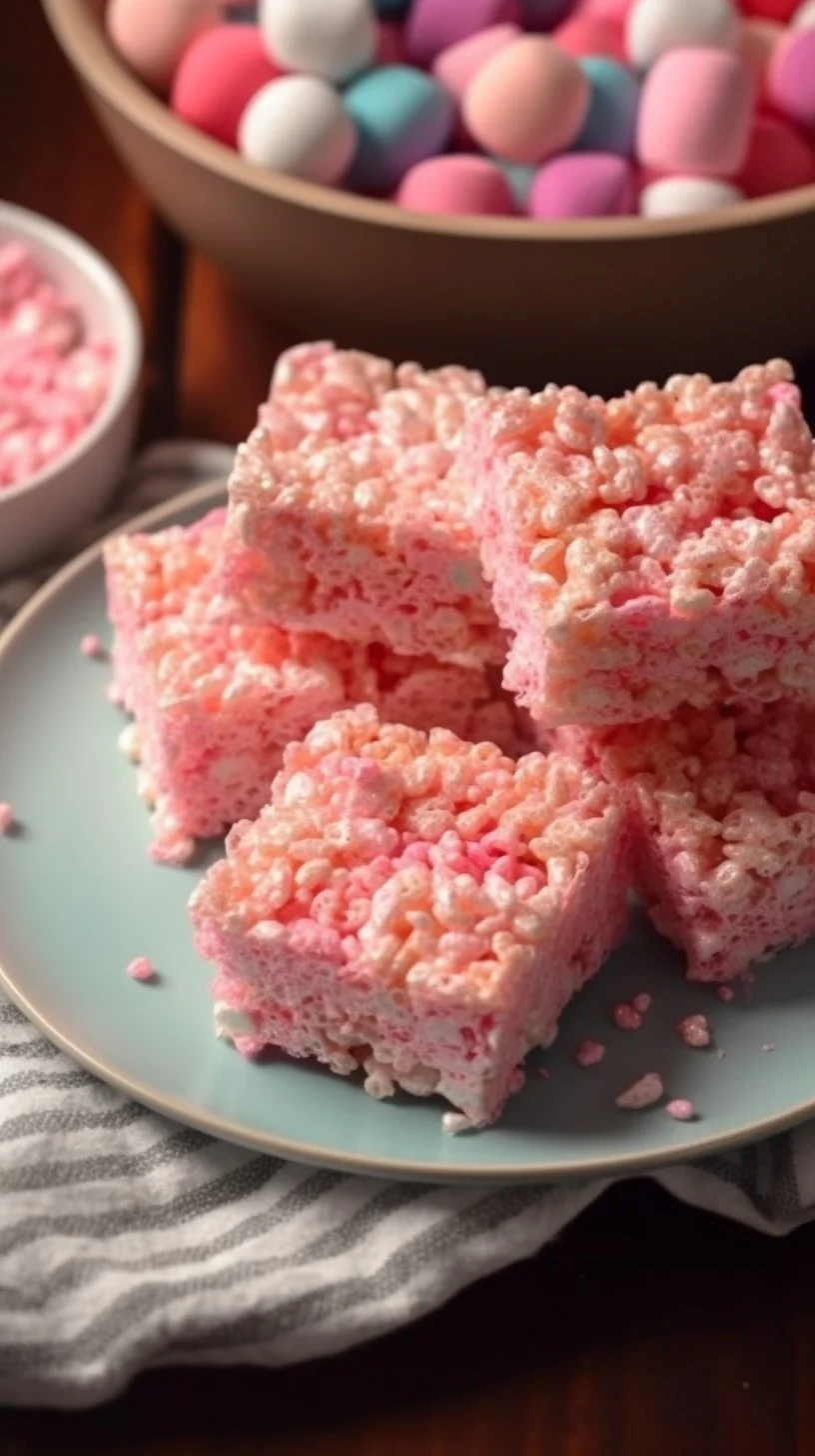 Colorful Cotton Candy Rice Krispy Treats arranged on a plate.