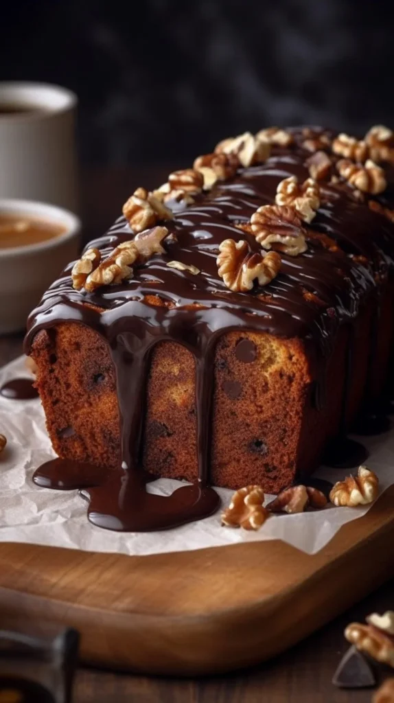 Date Coffee Loaf Cake topped with coffee glaze and date pieces