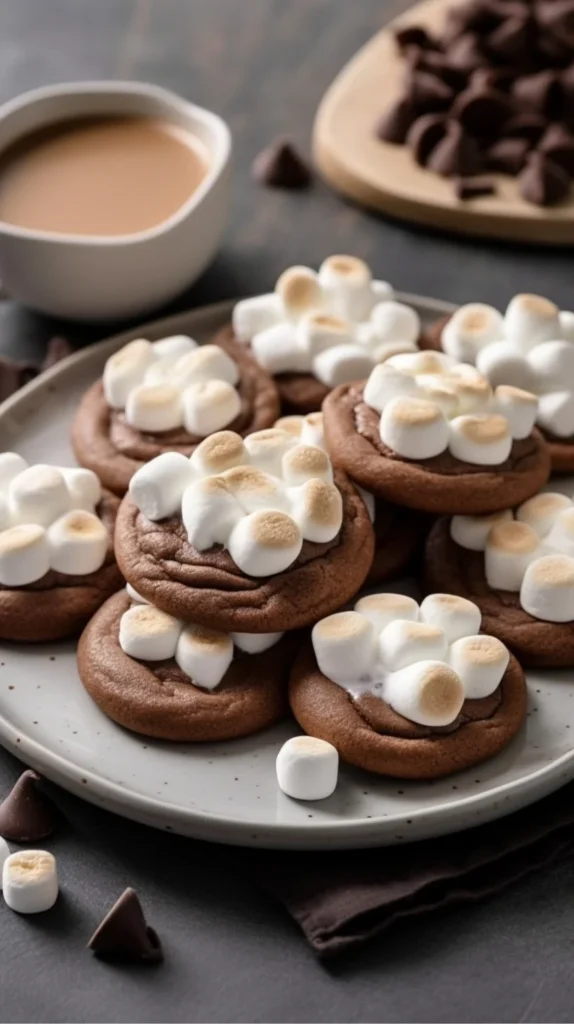 Delicious Hot Cocoa Cookies topped with Marshmallow Buttercream frosting