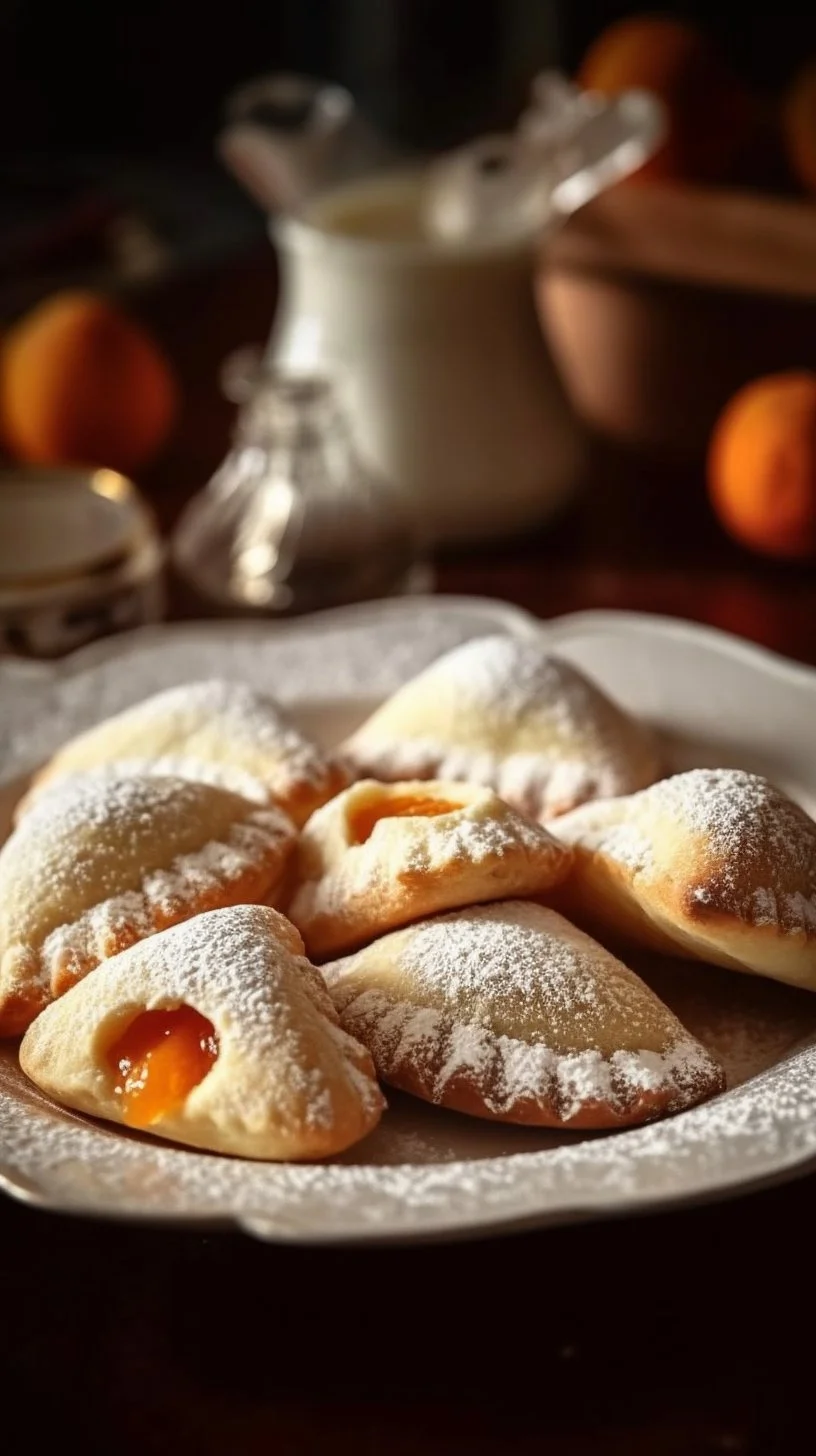 Freshly baked Kolacky Cookies with fruit filling on a plate