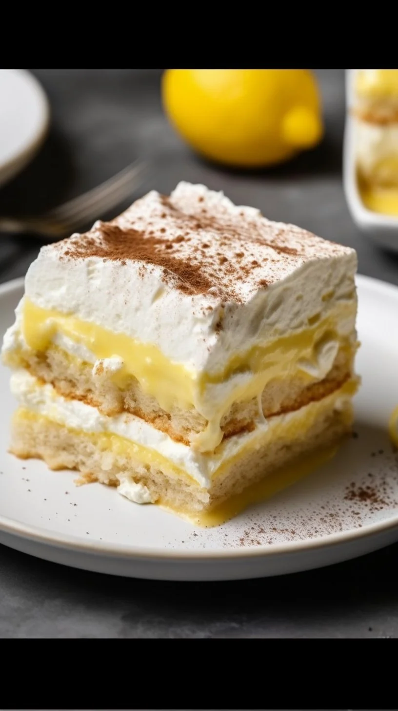 Delicious Lemon Tiramisu dessert with creamy layers and lemon zest topping.