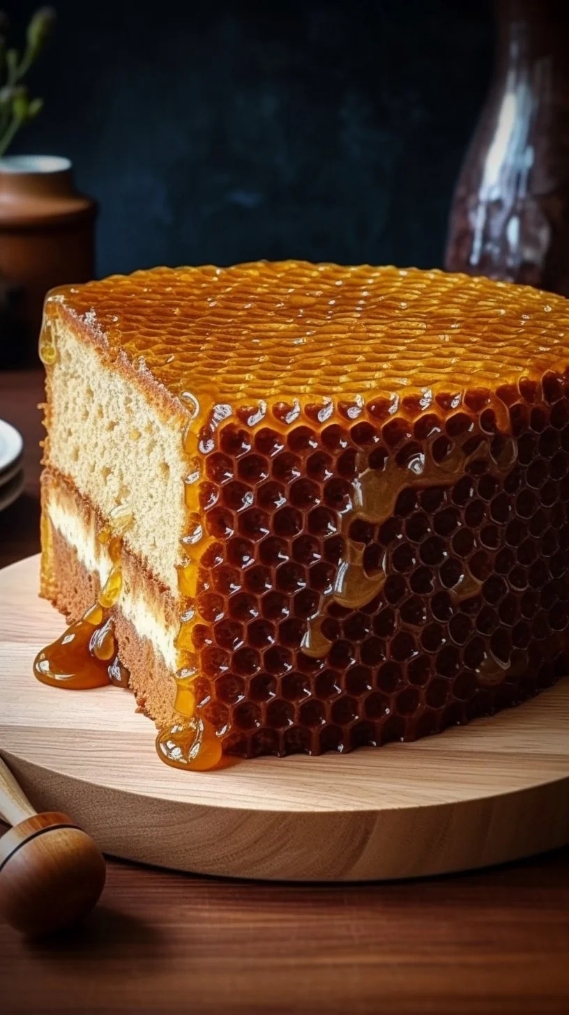 Delicious slice of Malaysian Honeycomb Cake (Kek Gula Hangus) on a plate.