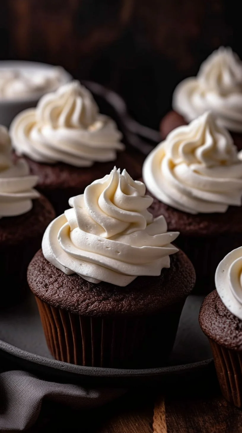 Delicious Marshmallow Buttercream frosting on a chocolate cupcake
