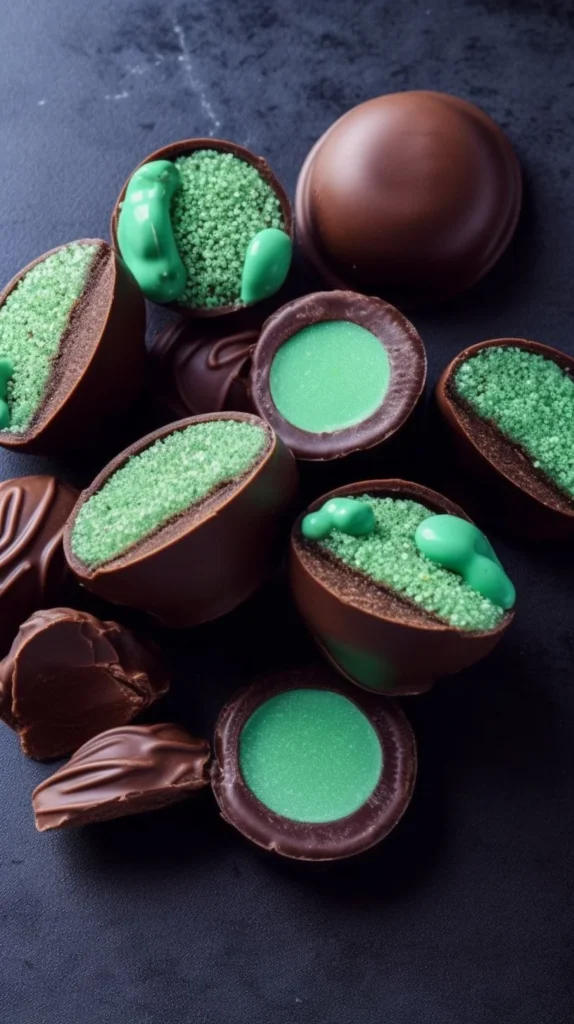 Mint chocolate balls ready to enjoy as a delicious dessert treat