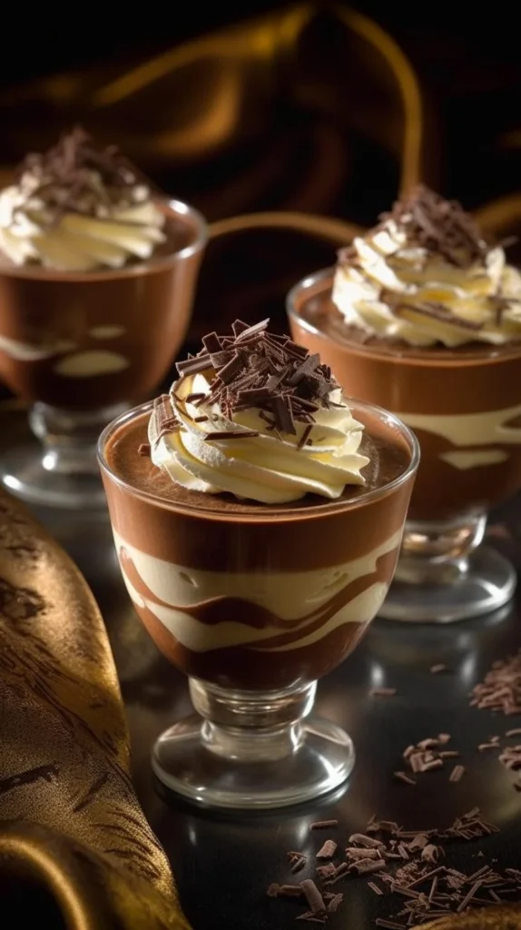 Delicious homemade chocolate mousse in a glass dessert bowl
