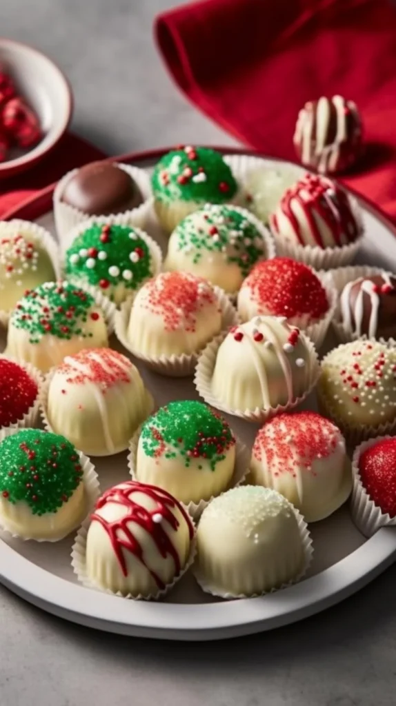 No-bake Christmas cheesecake bites decorated for festive occasions