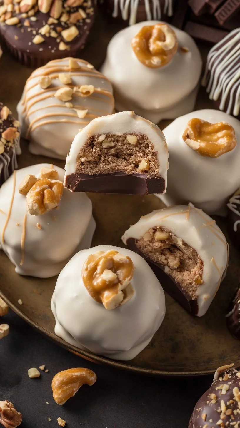 Delicious PayDay Truffles on a decorative plate for chocolate lovers.