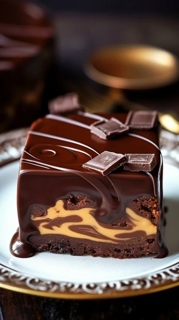 Delicious, fudgy Peanut Butter Brownies adorned with chocolate swirls