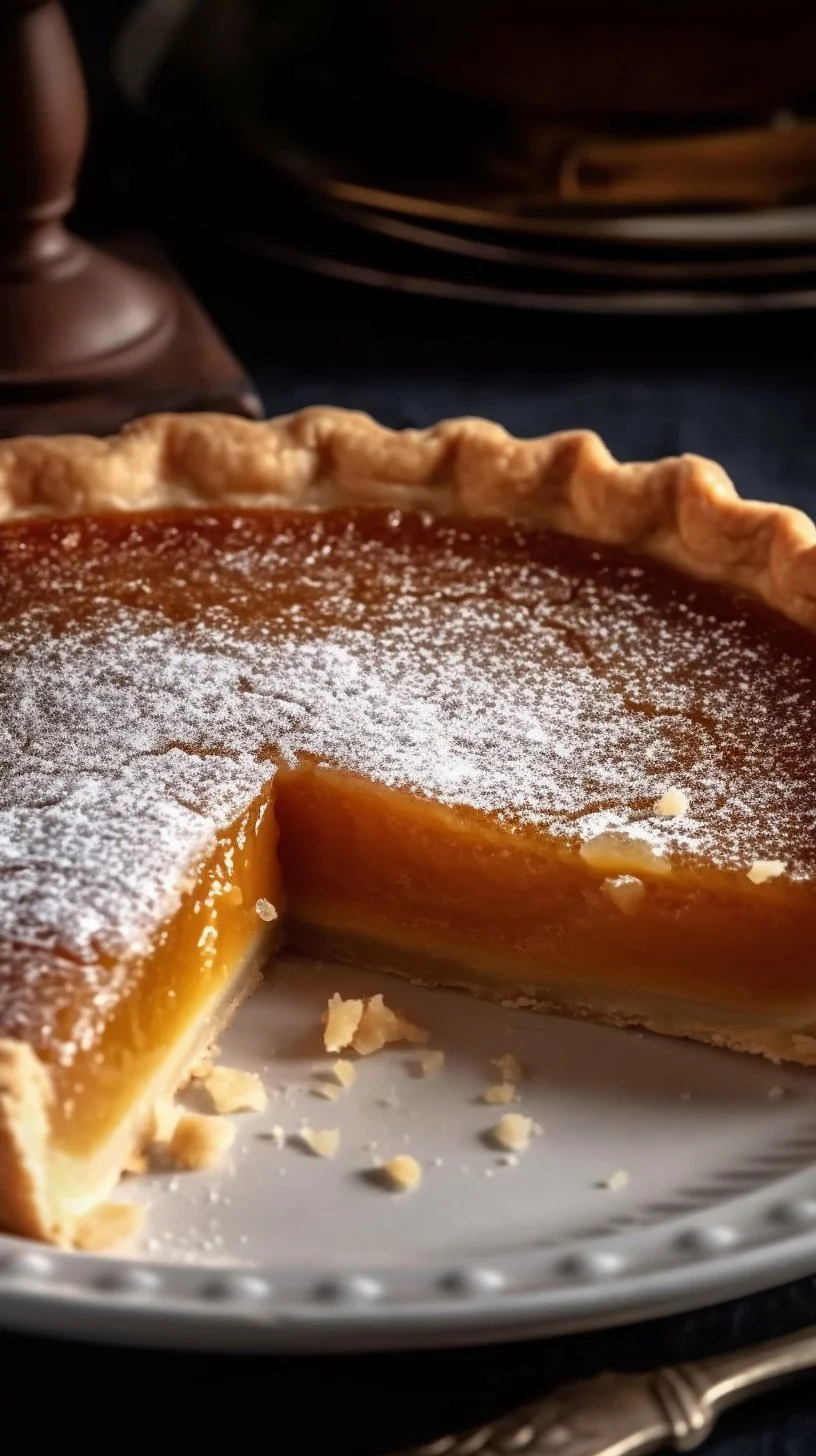 Slice of decadent Salted Honey Pie with a golden crust and drizzled honey