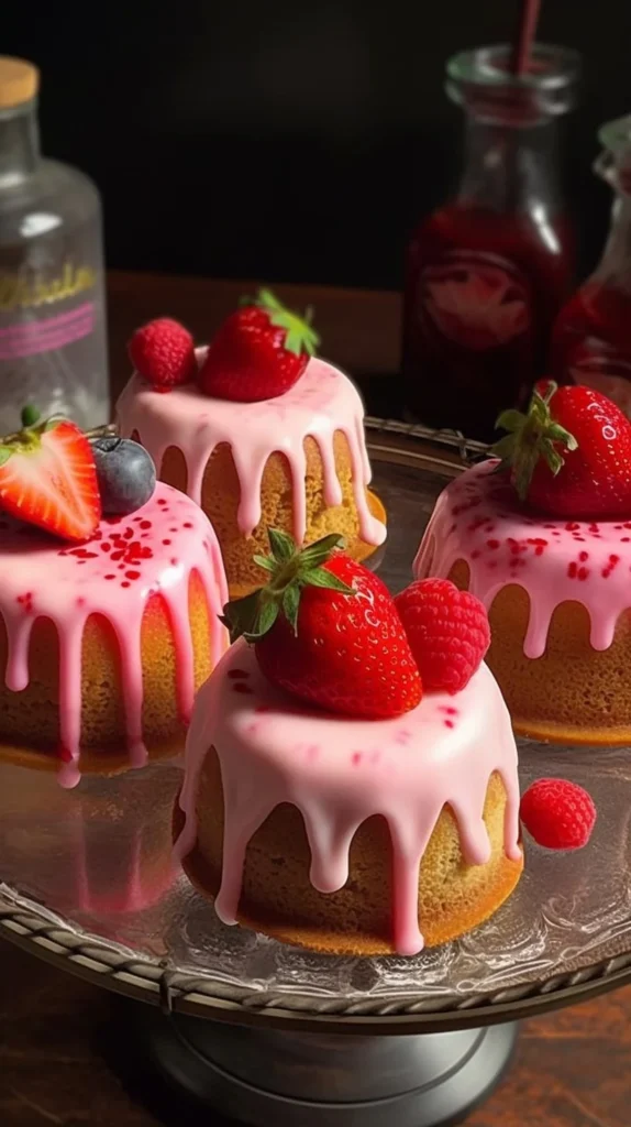 Strawberry cream cheese mini pound cakes on a decorative plate