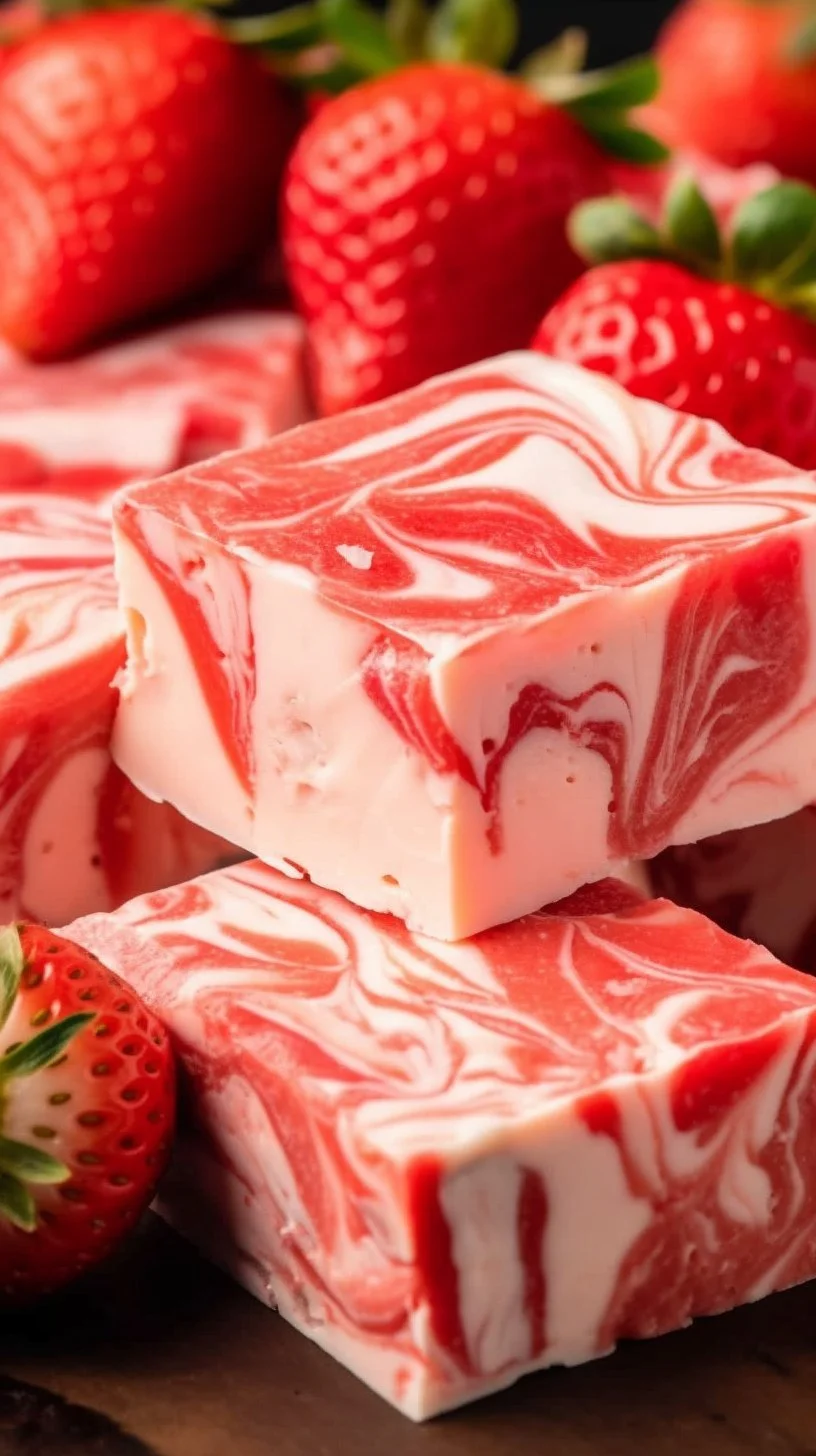 Delicious strawberry white chocolate fudge on a decorative plate