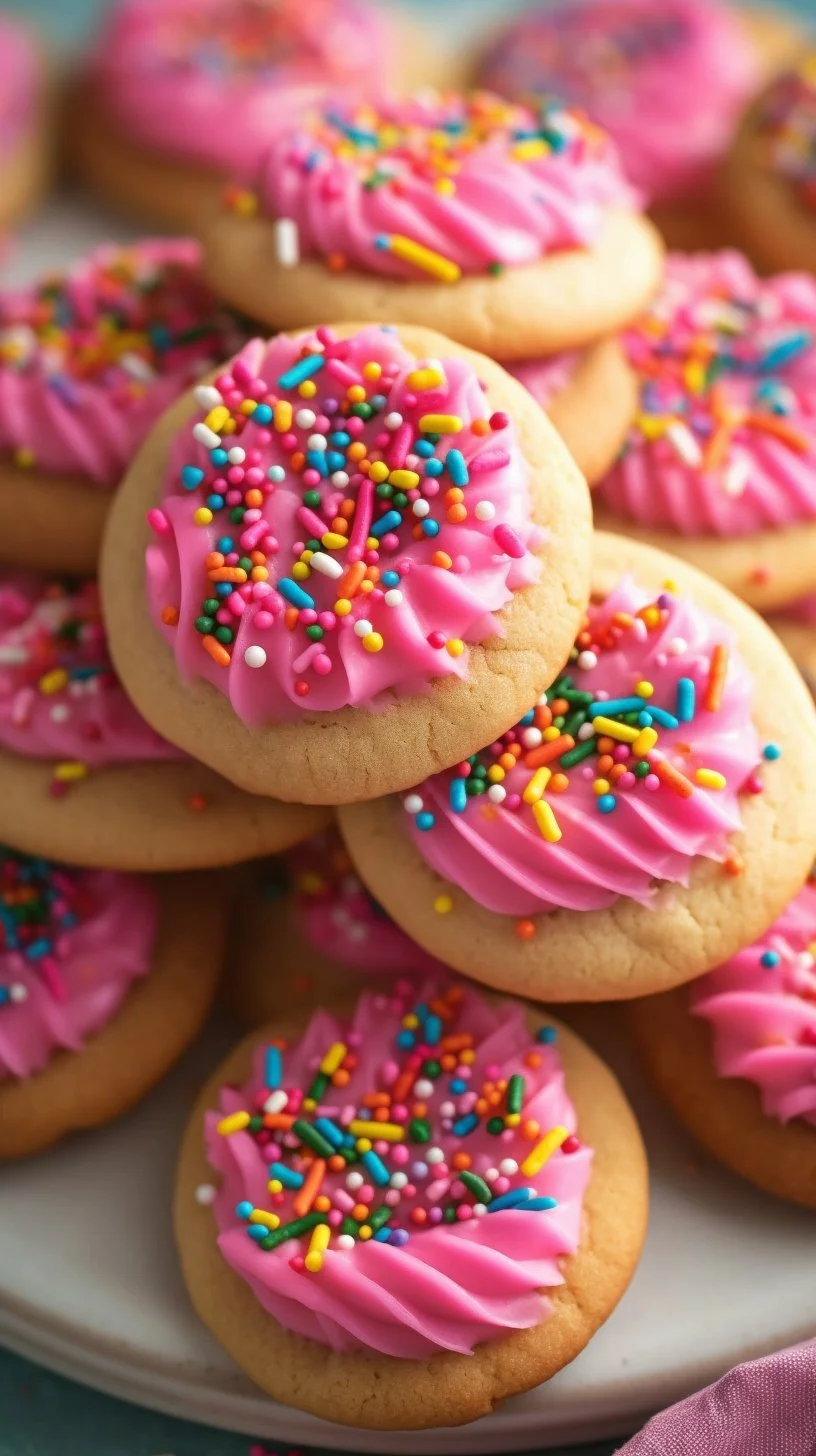 Delicious homemade sugar cookie cups filled with frosting and sprinkles