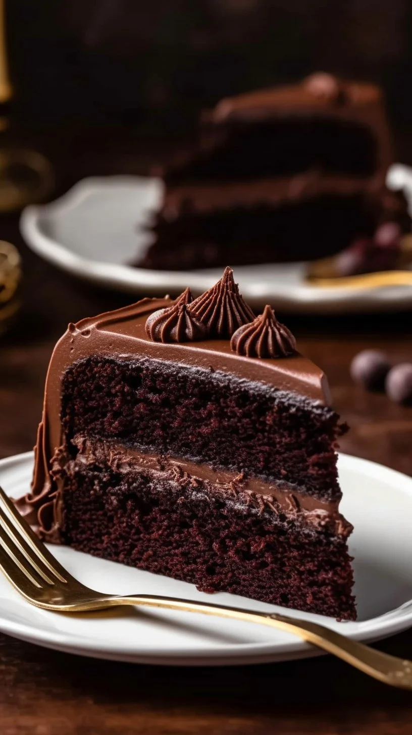 Rich and moist chocolate layer cake with decadent frosting and layers