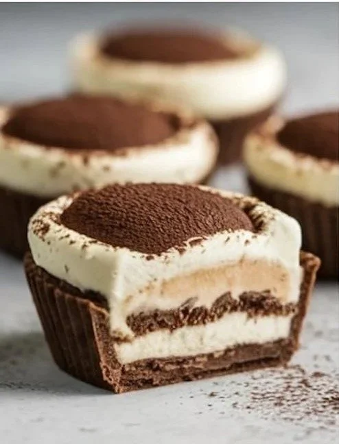 Delicious homemade tiramisu cups with chocolate and coffee flavors