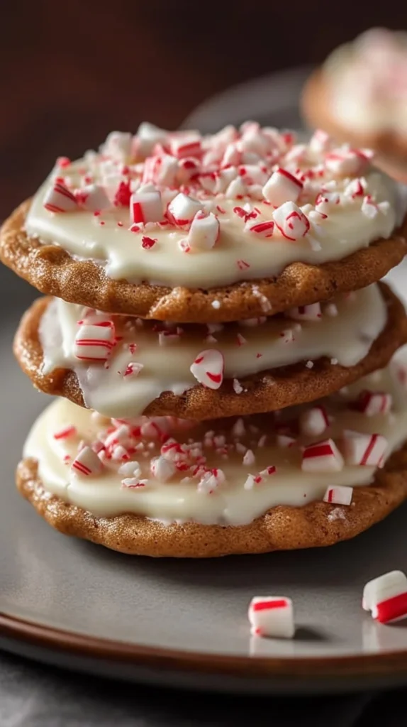 White Chocolate Peppermint Pretzel Crisps on a festive background
