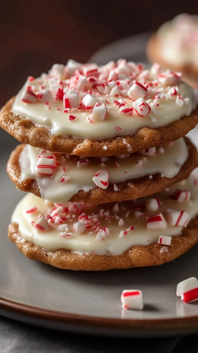 White Chocolate Peppermint Pretzel Crisps on a festive background